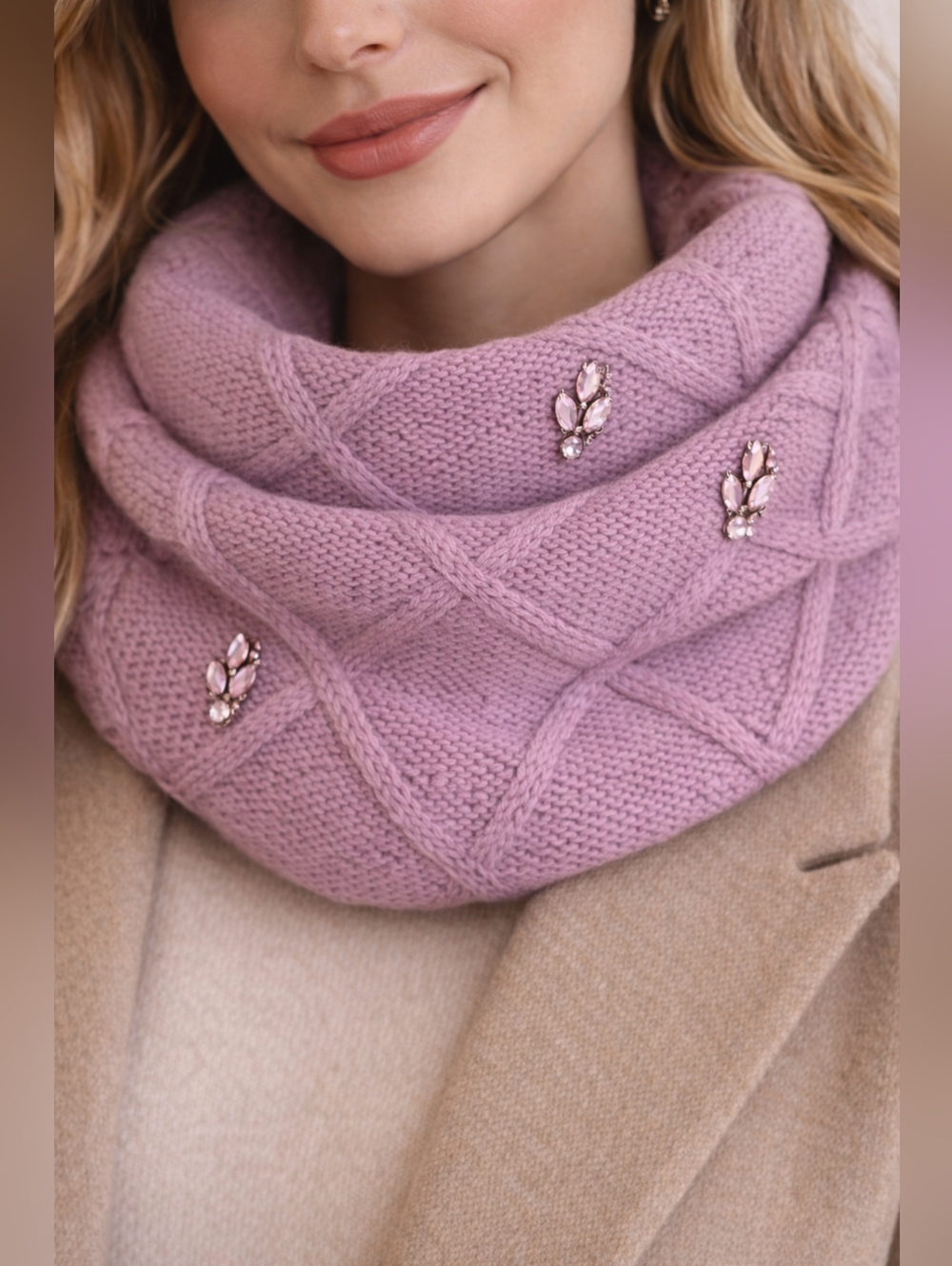 New York & Company Lilac Knit Snood Scarf with Label Detail
